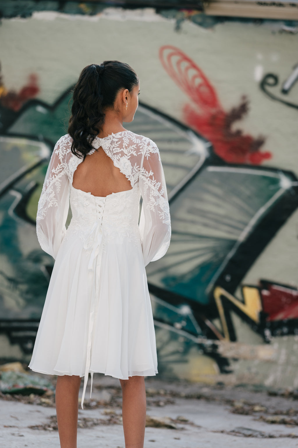 Konfirmationskjole Josephine – chiffon og blonde